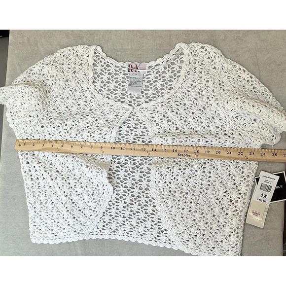 Vintage R&K Women 1X White Crochet Shrug Open Front Scalloped Bohemian Boho Chic - Picture 6 of 8